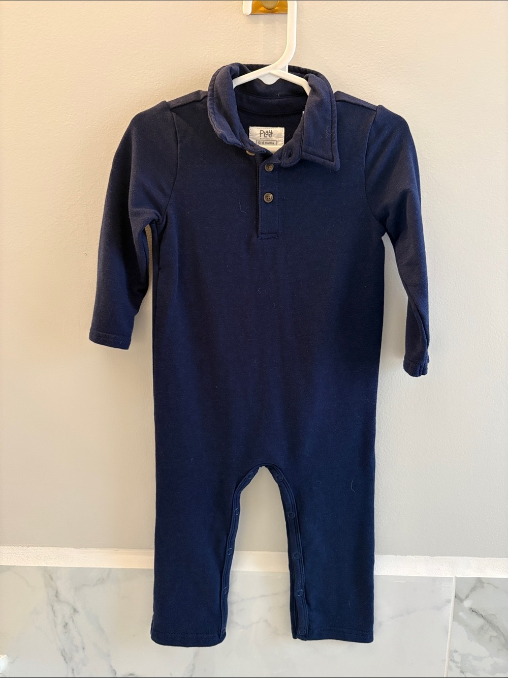 Toddler Navy Long-Sleeve One-Piece Romper